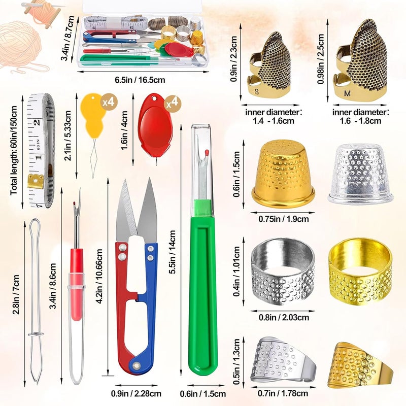 CousDUoBe 20 Pcs Sewing Thimble Kit,thimbles for Hand Sewing，Needle threaders，Seam Rippers for Sewing，Measuring Tape and Thread Snips, Hand Embroidery Craft（Complete Sewing Kit） - Image 2